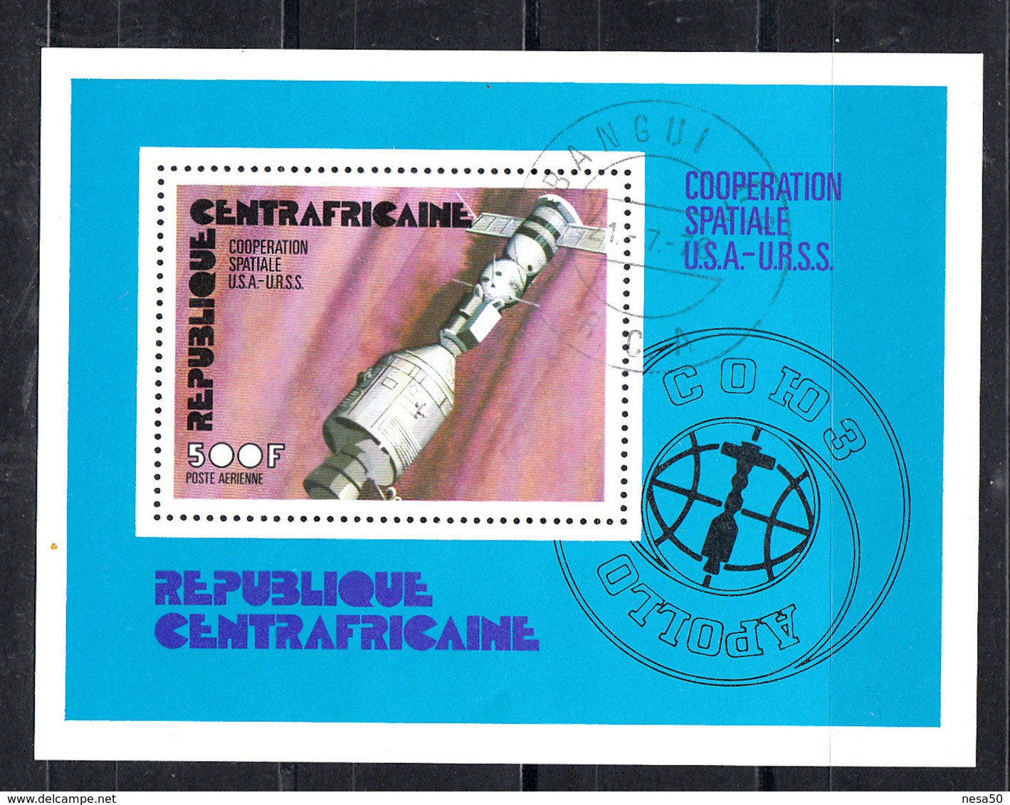Centraal Afrika 1976 Mi Nr Blok 9, Ruimtevaart, Space, Koppeling Tussen Apollo 18 En Sojus 19 - Centraal-Afrikaanse Republiek