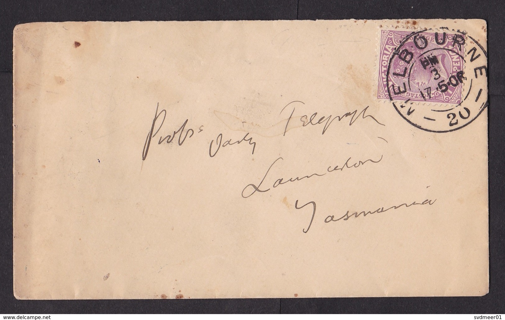 Australia - Victoria: Cover Melbourne To Tasmania, 1906, 1 Stamp, Queen (damaged, See Scan) - Storia Postale