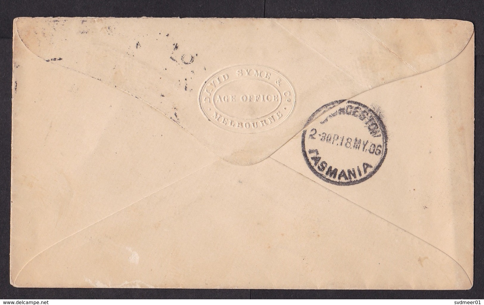 Australia - Victoria: Cover Melbourne To Tasmania, 1906, 1 Stamp, Queen (damaged, See Scan) - Storia Postale