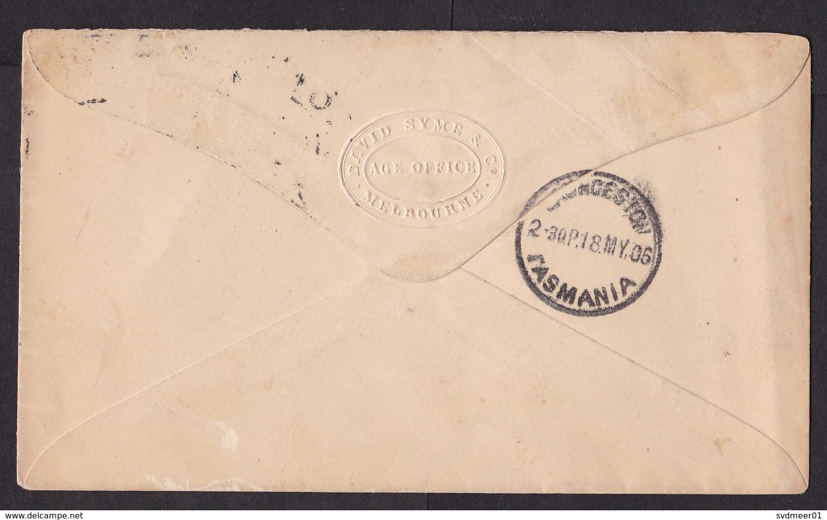 Australia - Victoria: Cover Melbourne To Tasmania, 1906, 1 Stamp, Queen (damaged, See Scan) - Brieven En Documenten