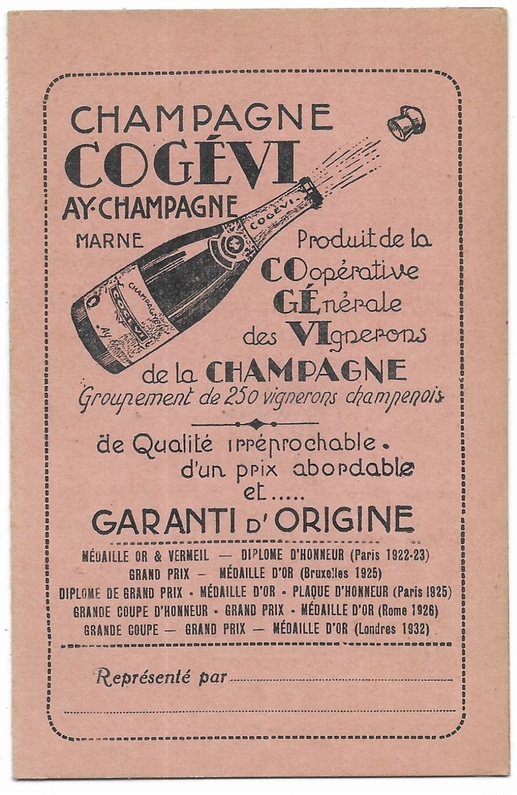 Ay Publicité Champagne Cogévi Carte 2 Volets - Ay En Champagne