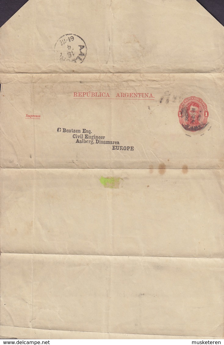 Argentina Postal Stationery Ganzsache Entier Wrapper Streifband Bande Journal 18?? AALBORG Denmark SCARCE DESTINATION !! - Ganzsachen