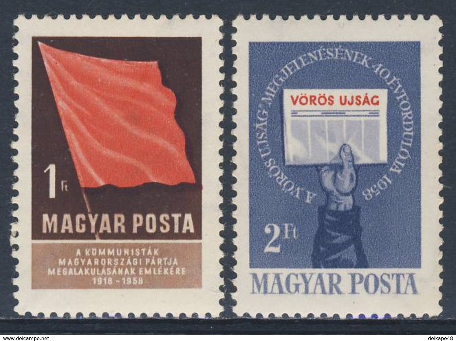 Hungary Ungarn 1958 Mi 1559 /60 YT 1264 /5 SG 1540 /1 ** 40th Ann. Hungarian Communist Party + "Red Journal" / Zeitung - Ongebruikt