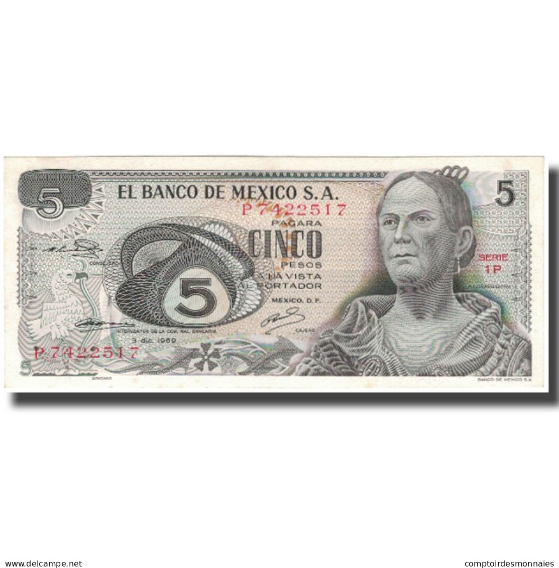 Billet, Mexique, 5 Pesos, 1969-12-03, KM:62a, SPL - Mexique