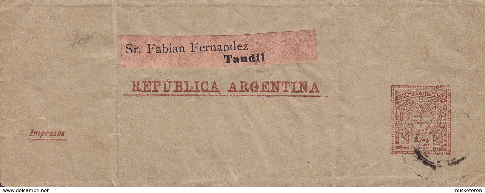 Argentina Postal Stationery Ganzsache Entier Wrapper Streifband Bande Journal ½ Centavo Impressos To TANDIL (2 Scans) - Ganzsachen