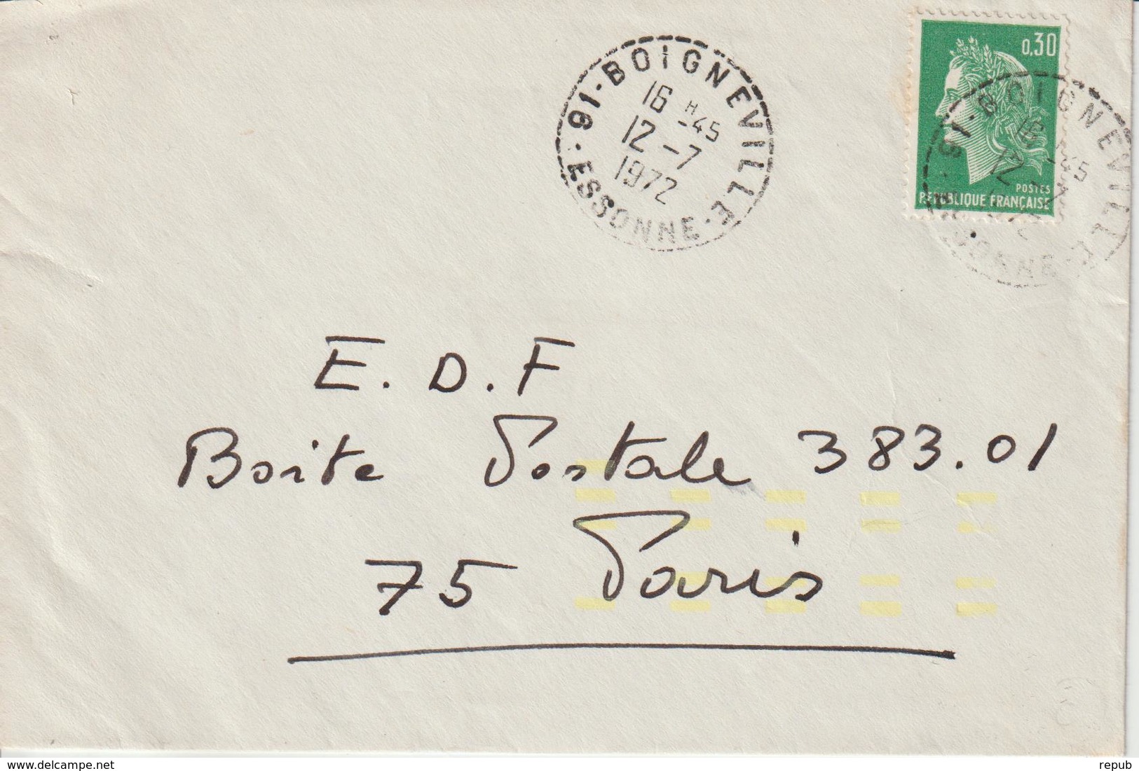 Lettre 1972 Cheffer 0.30 De Boigneville Pour Paris Oblit. Manuelle + Indexation Jaune - 1961-....