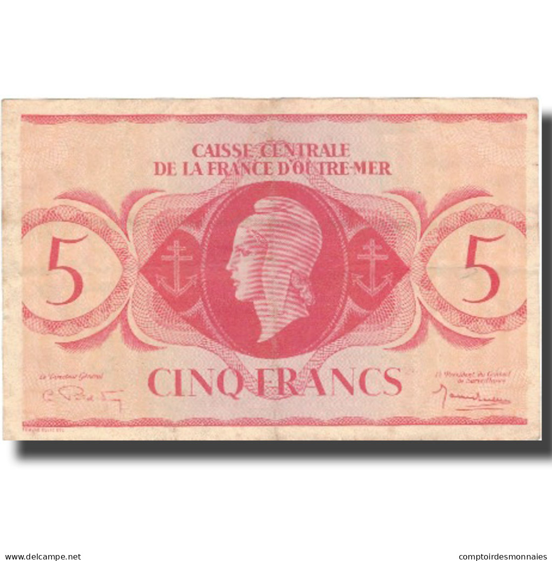 Billet, Afrique-Équatoriale Française, 5 Francs, 1944, 1944, KM:15C, TB+ - French Guiana