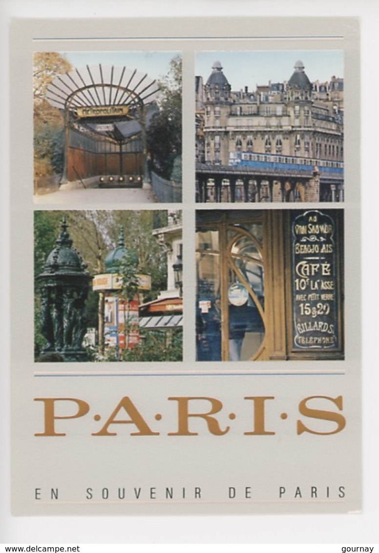 Paris : Entrée Métro Guimard, Aérien Passy, Fontaine Wallace, Colonne Morris, Bistrot Art Déco (cp Vierge) - Mehransichten, Panoramakarten