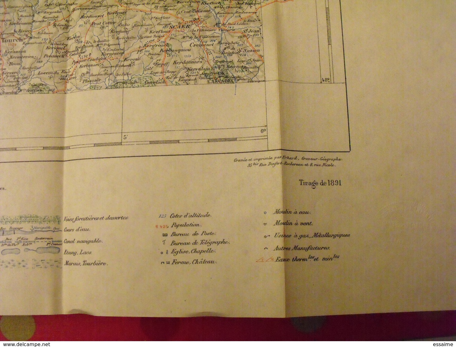 Carte D'état-major De Chateaulin (1/100000). Hachette 1891. Ministère De L'intérieur. Finistère Morbihan Quimper Pontivy - Cartes Topographiques