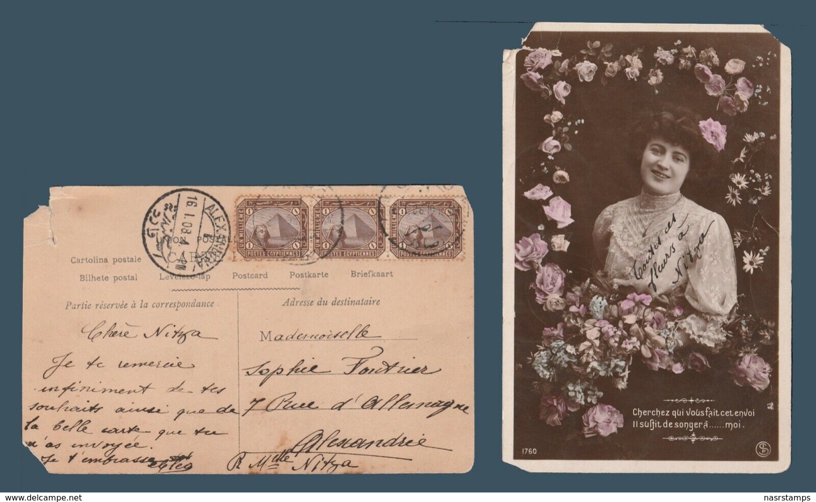 Egypt - 1908 - Rare - Vintage Post Card - Cairo To Alexandria - De La Rue 1m - 1866-1914 Khédivat D'Égypte