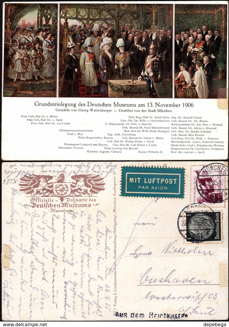 Germany - LUFTPOST. Offizielle Poskarte, 'Grundsteinlegung Des Deutschen Museum 1906'. Munchen 22.9.1935 - Cuxhaven. - Lettres & Documents