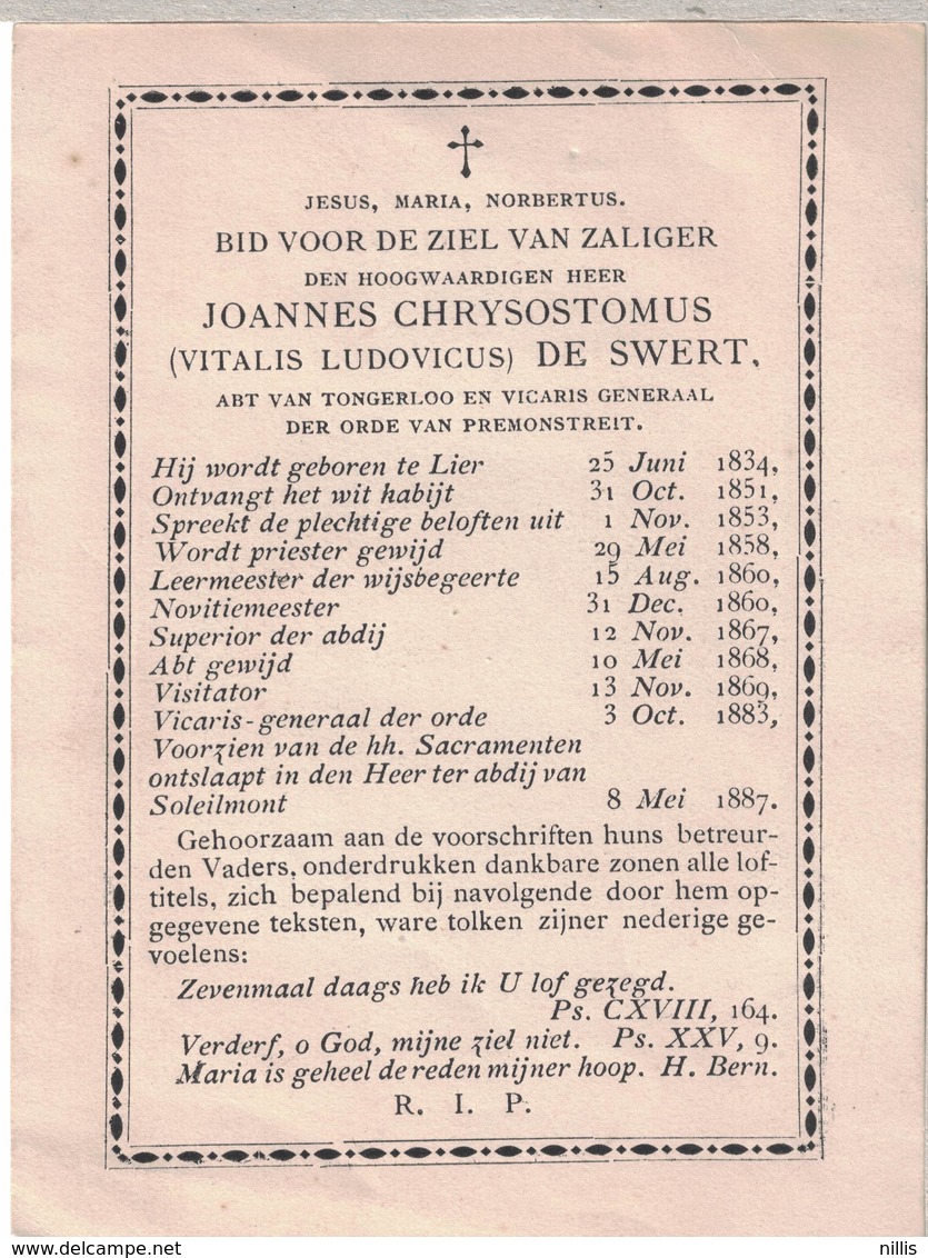 Oud Prentje Abt Van Tongerloo 1834-1887 - Religion & Esotérisme