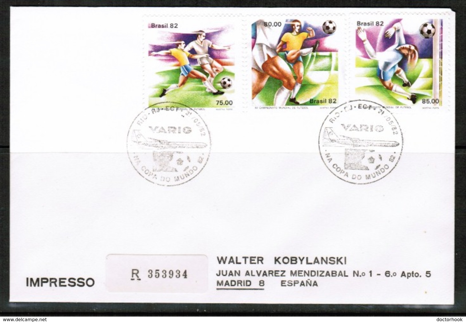 BRAZIL   Scott # 1786-9 ON REGISTERED AIRMAIL COVERS---1982 WORLD CUP (OS-492) - Covers & Documents