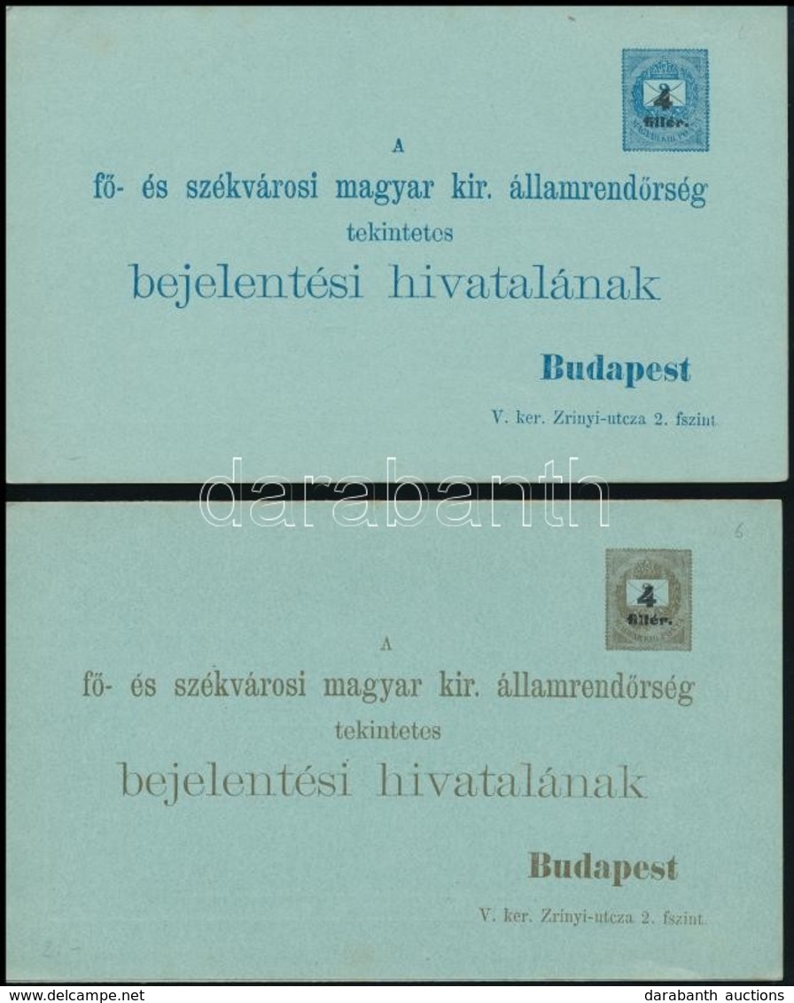 1900 4 Különböző Használatlan Felülnyomott Rendőrségi Levelezőlap Igazoló Szelvénnyel (68.000) - Other & Unclassified