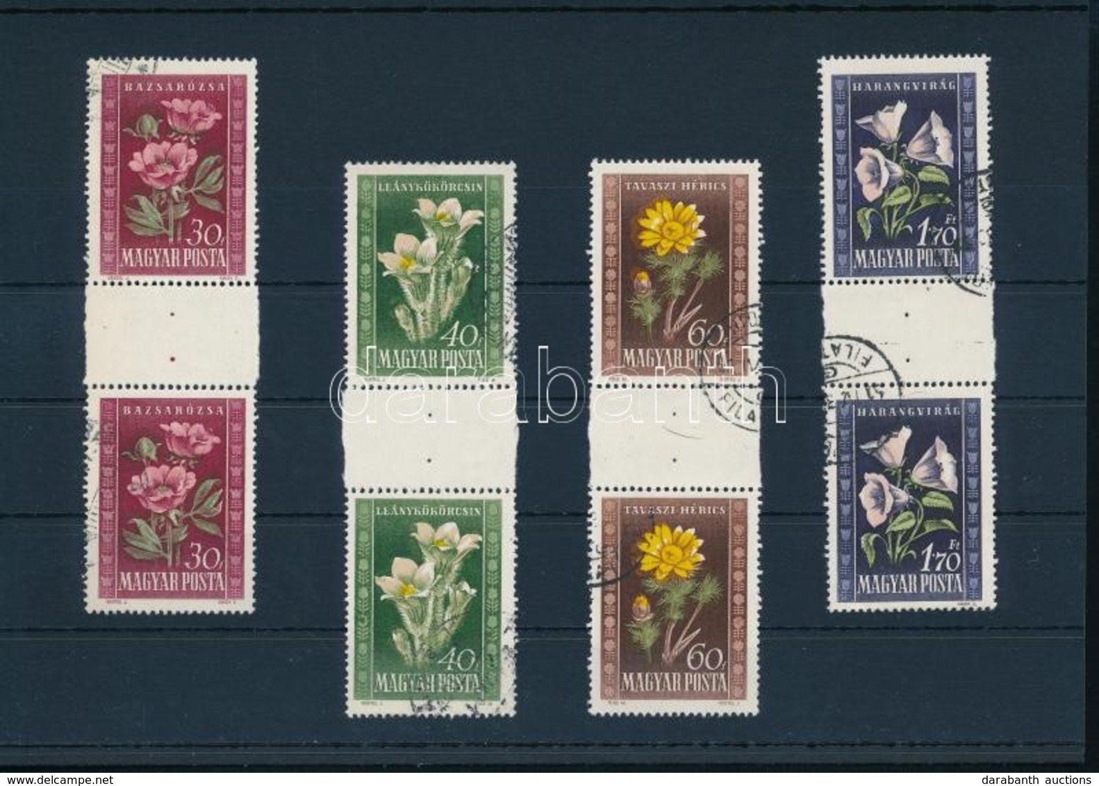 O 1950 Virág ívközéprészes 4 érték, Középen Nyomdai Jelzésekkel - Sonstige & Ohne Zuordnung