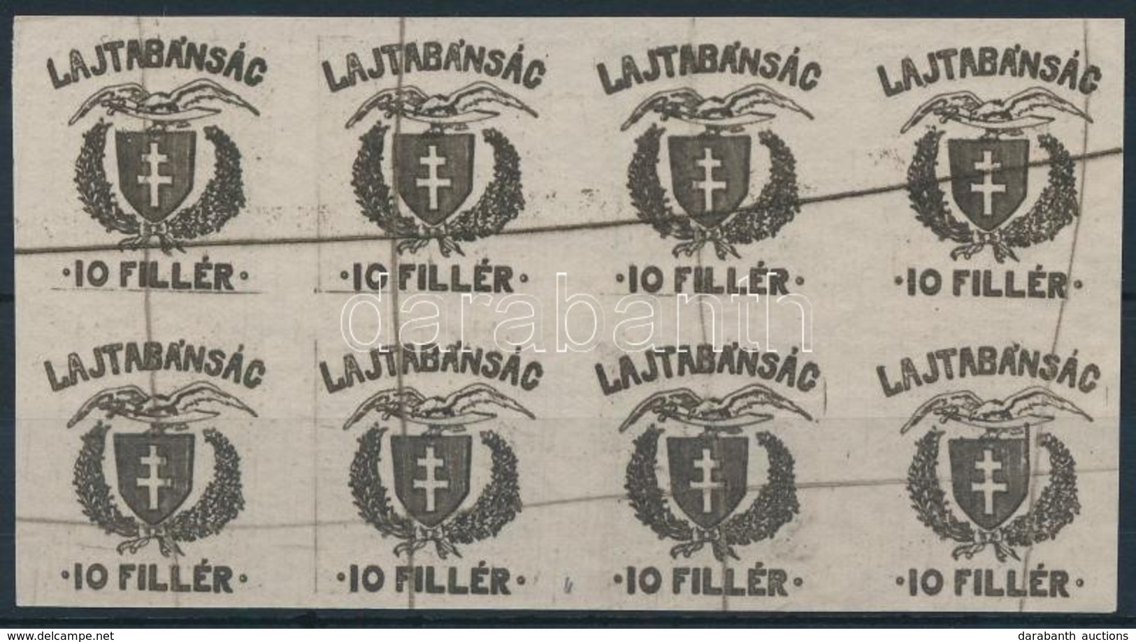 (*) Nyugat-Magyarország (VII.) 1921 Fogazatlan Próbanyomat 10f Nyolcastömb / 10f Imperforate Proof Block Of 8 - Sonstige & Ohne Zuordnung