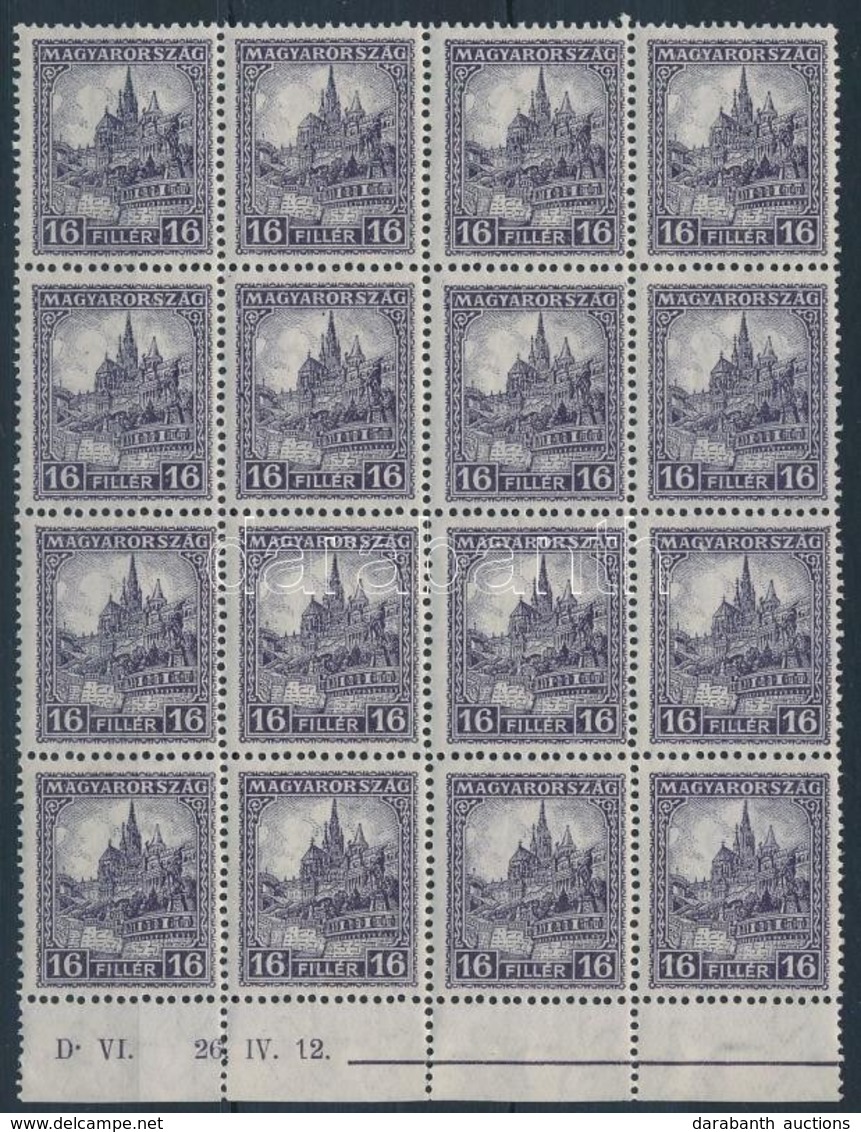 ** 1926 Pengő-fillér (I.) 16f ívszéli 16-os Tömbben (16.000) (ráncok / Creases) - Other & Unclassified