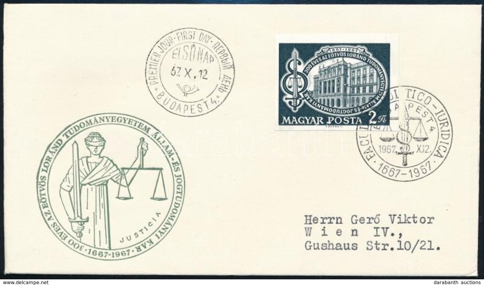 1967 300 éves Az ELTE Jogi Kara Vágott Bélyeg FDC-n - Sonstige & Ohne Zuordnung