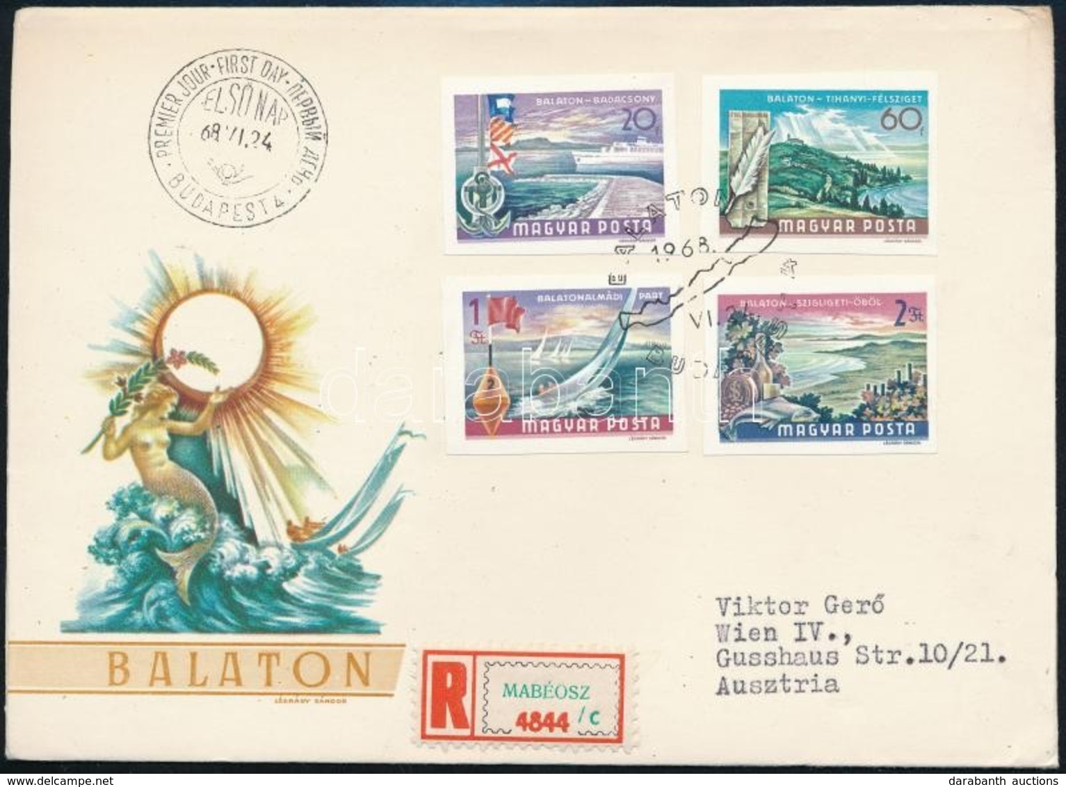 1968 Balaton (II.) Vágott Sor Ajánlott FDC-n Bécsbe - Sonstige & Ohne Zuordnung