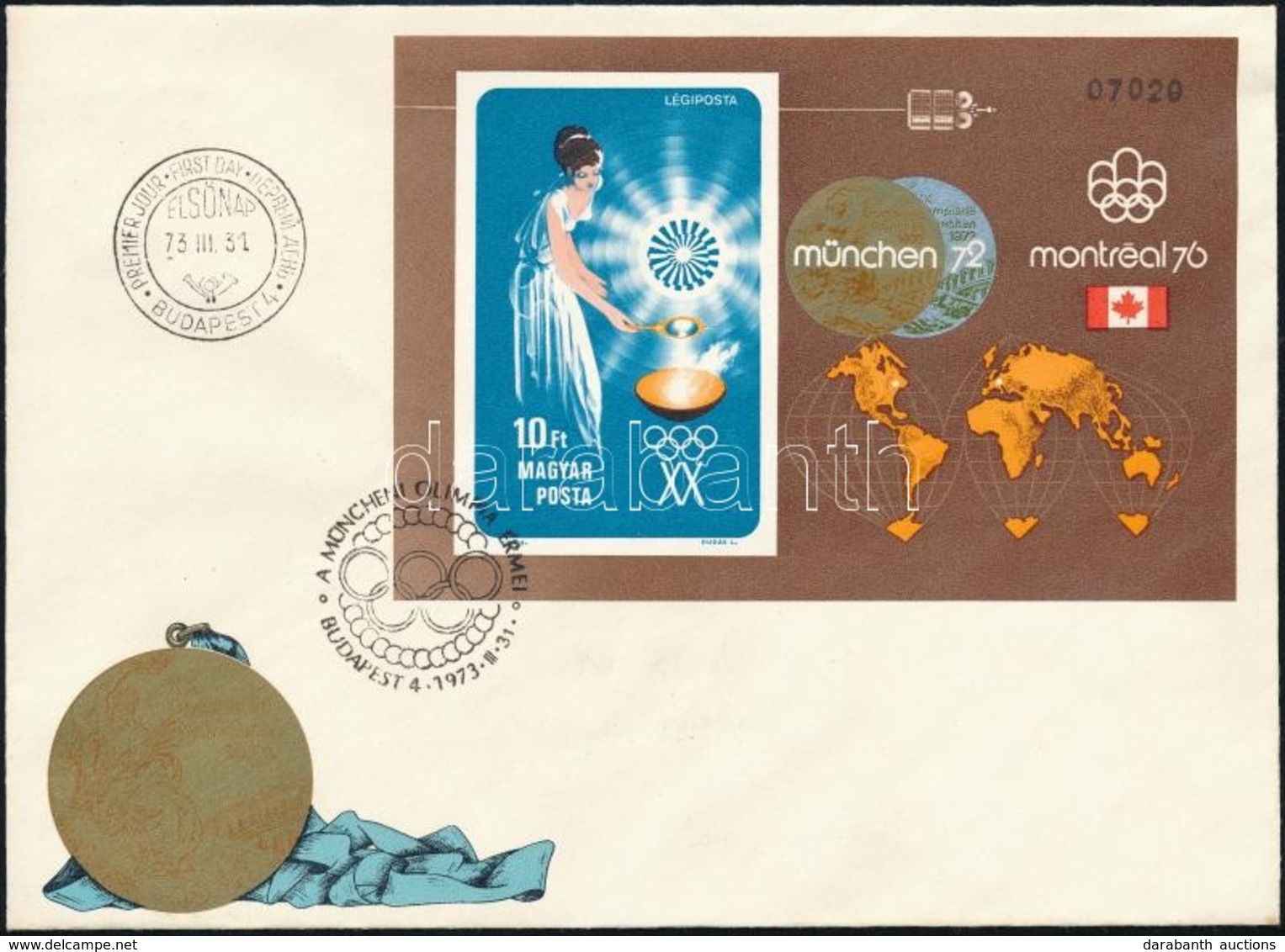 1973 Olimpiai érmesek (II.) - München Vágott Blokk FDC-n (13.000) - Sonstige & Ohne Zuordnung