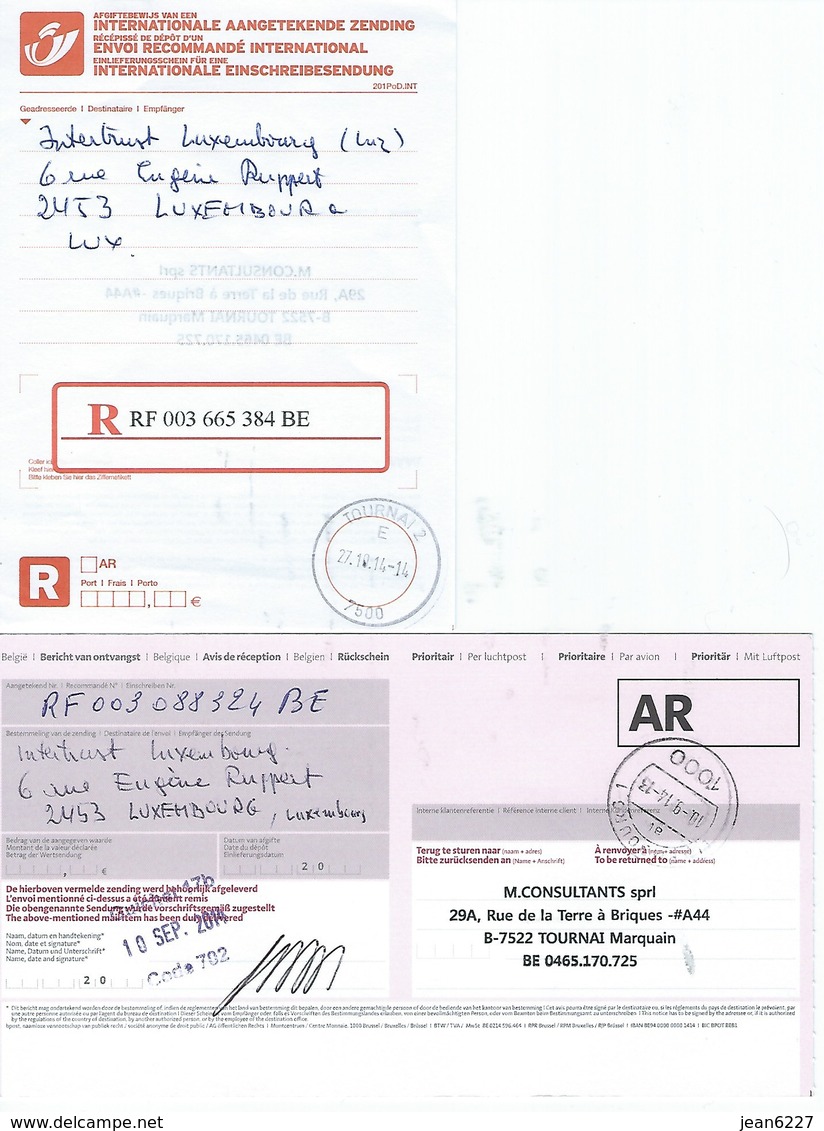 Récipissé Envoi Recommandé Et Son Accusé De Réception Au G.D. De Luxembourg - Post Office Leaflets