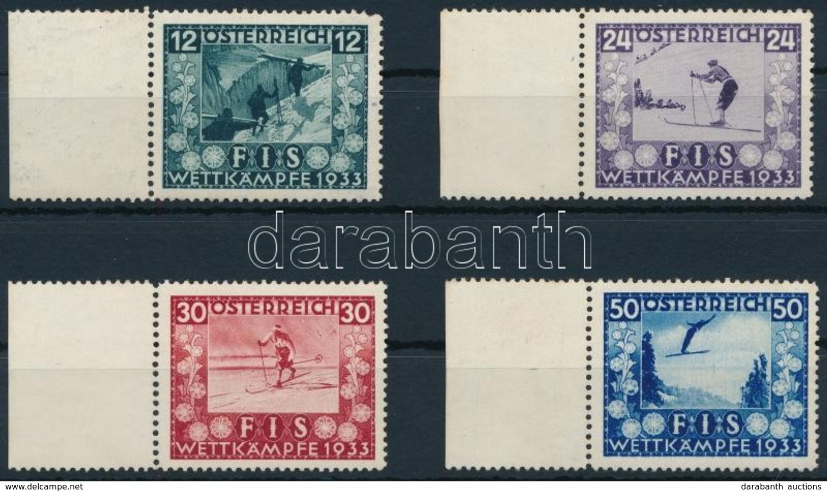 ** Ausztria 1933 FIS ívszéli Sor, Postatiszta, Eredeti Gumival 12g Pici Sarokfog Hiba / Mi 551-554 Margin Set, Mint Neve - Sonstige & Ohne Zuordnung