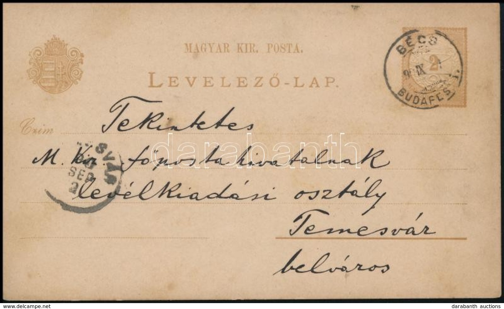 1890 2kr Díjjegyes Levelezőlap 'BÉCS / BUDAPEST1' Mozgóposta Bélyegzéssel - Sonstige & Ohne Zuordnung