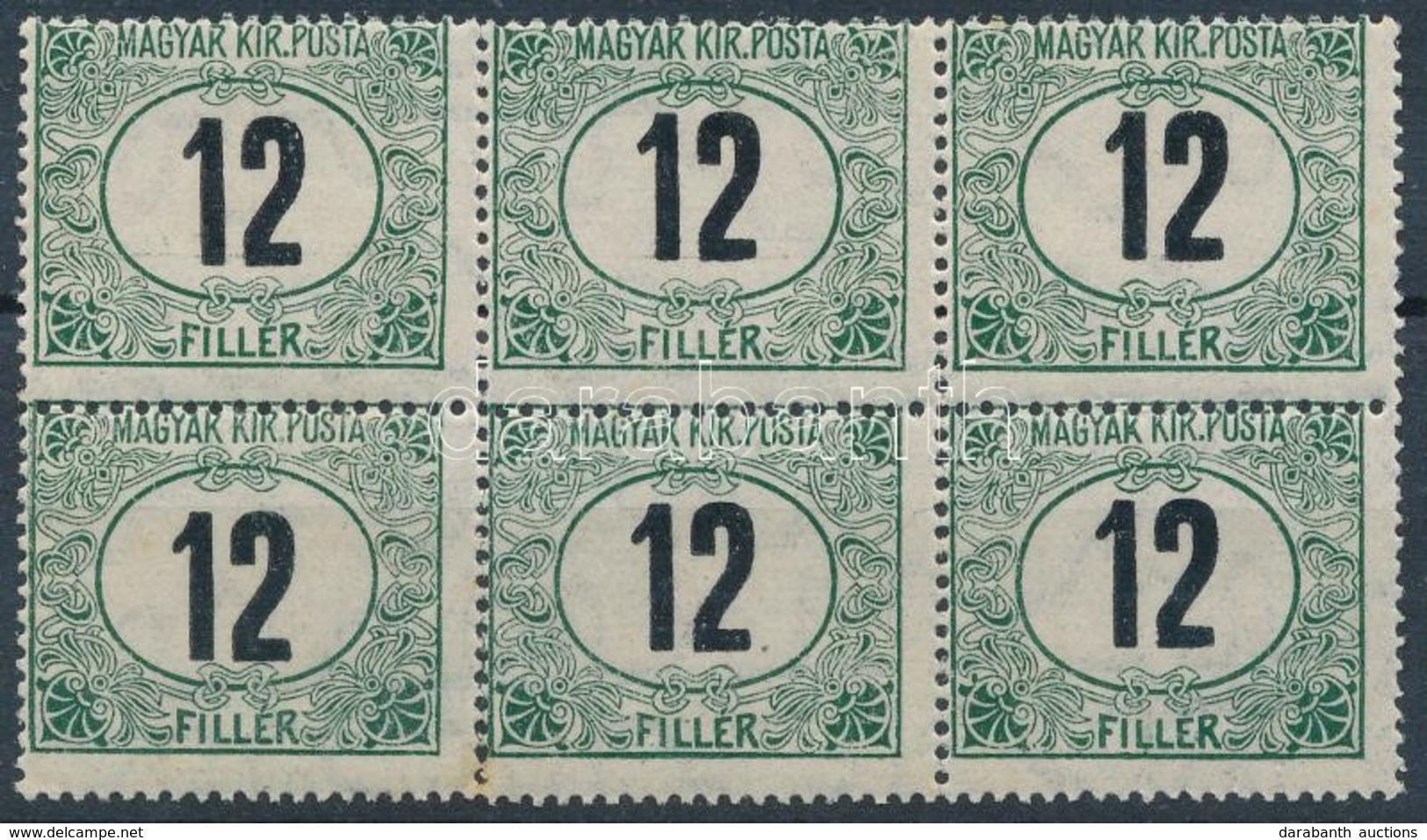 ** 1914 Portó 12f Elfogazott Hatostömb / Postage Due Mi 31 With Shifted Perforation (elvált Fogak / Aparted Perfs.) - Other & Unclassified