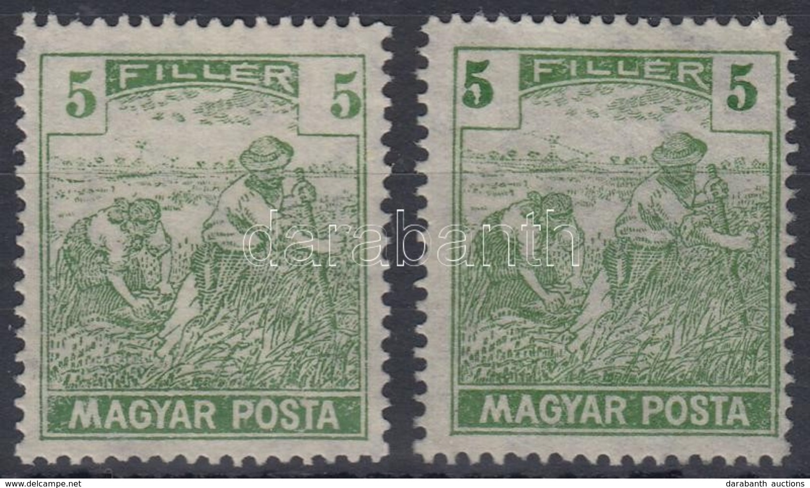 (*) 1919 Magyar Posta 2x5f Jobbra Ill. Balra Tolódott értékszámok - Other & Unclassified