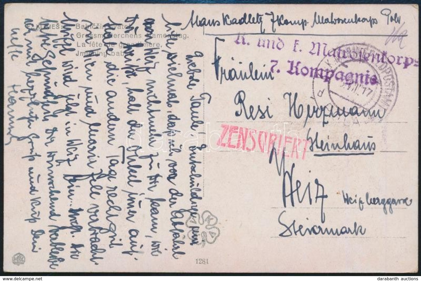 1917 Képeslap  / Postcard 'K.u.k. Matrosenkorps 7. Kompagnie' - Sonstige & Ohne Zuordnung