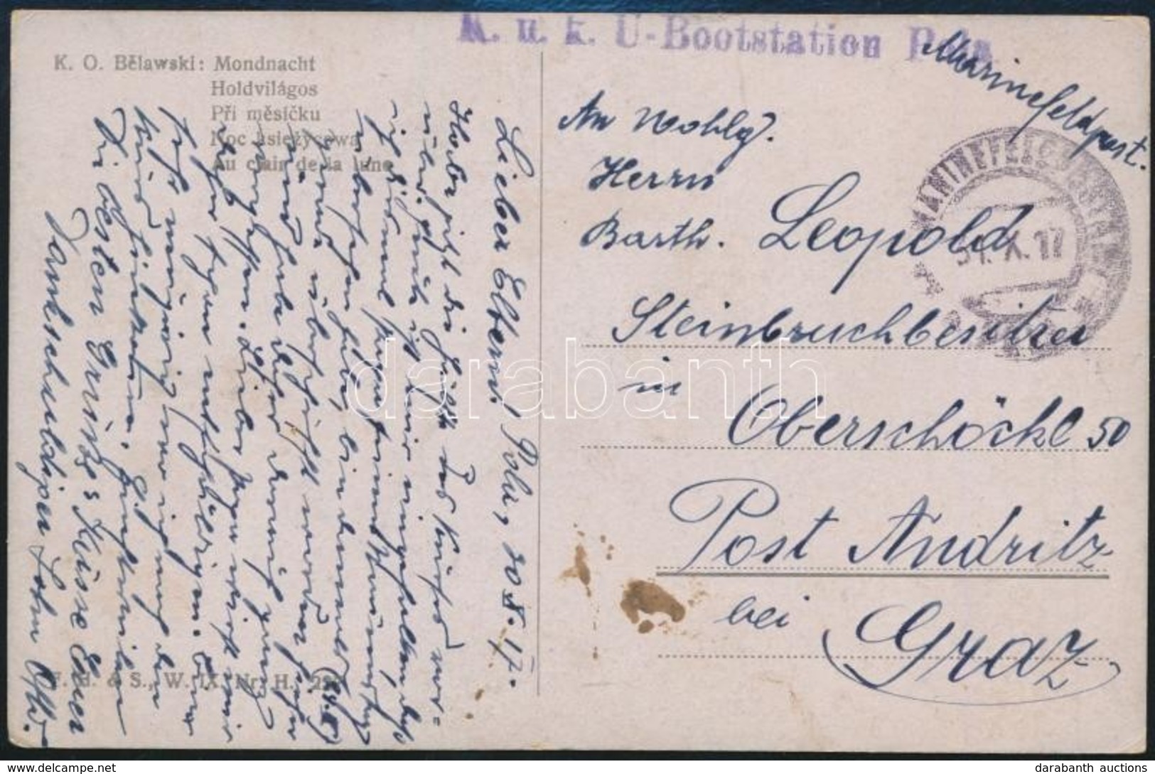 1917 Képeslap  / Postcard 'K.u.k. U-Bootstation Pola' - Sonstige & Ohne Zuordnung