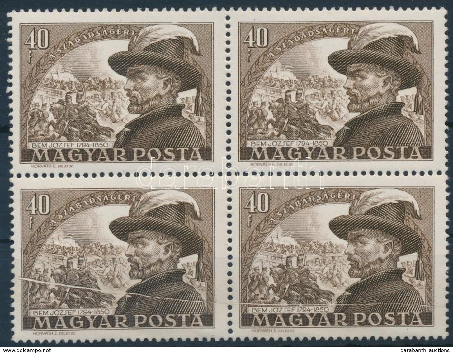 ** * 1950 Bem 40f Négyestömb, Az Alsó 2 Bélyegen Papírránc / Mi 1142 Block Of 4, Paper Crease On 2 Stamps - Sonstige & Ohne Zuordnung