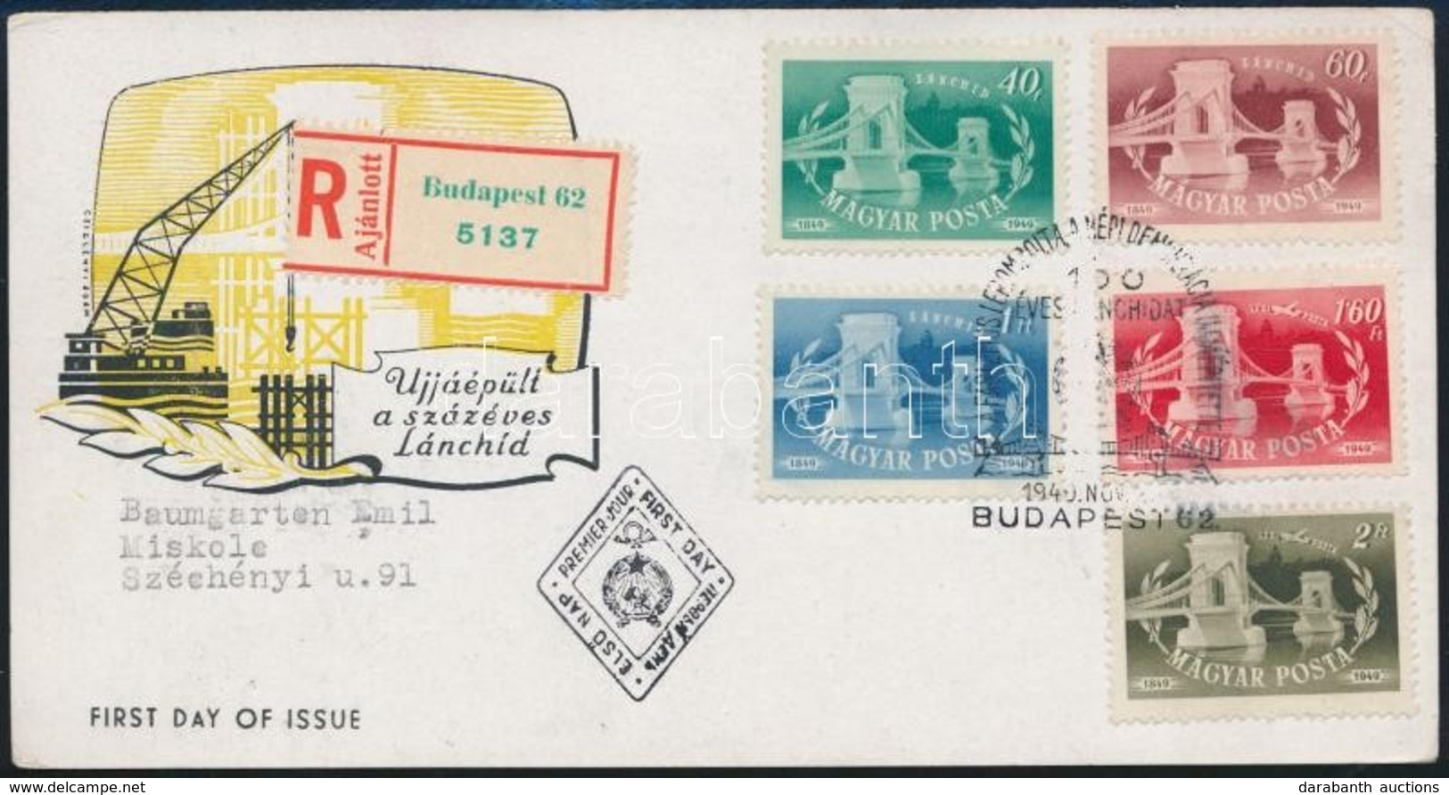 1949 Lánchíd Ajánlott Elsőnapi Levelezőlap - Sonstige & Ohne Zuordnung