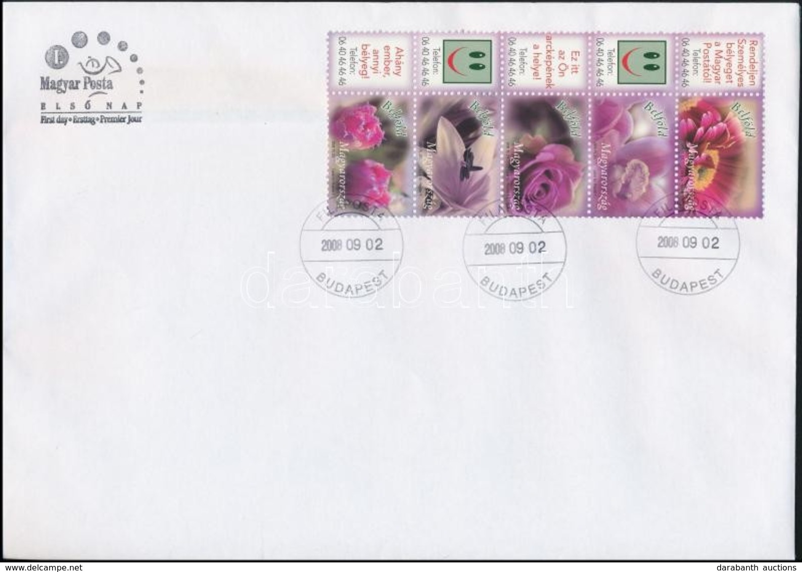 2008 Üdvözlettel Bélyegem (IV.) Virágok  Négyescsík + Helló Bélyegem Négyescsík 2 FDC-n - Sonstige & Ohne Zuordnung