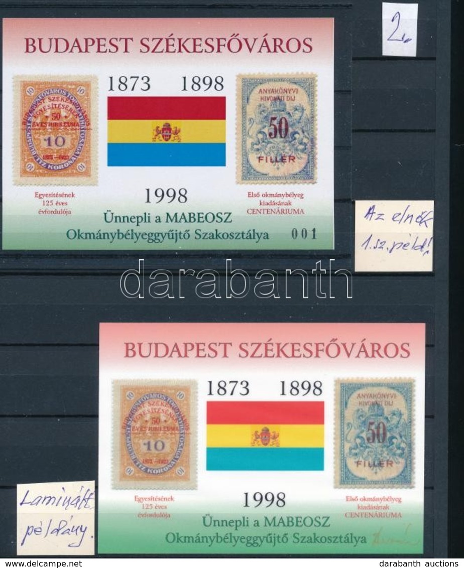 ** 1998 3 Db Budapest Székesfőváros Emlékív (az Egyik 001-es Sorszámmal, A Másik Laminált Példány) + 100 éve Egyesült Pe - Sonstige & Ohne Zuordnung