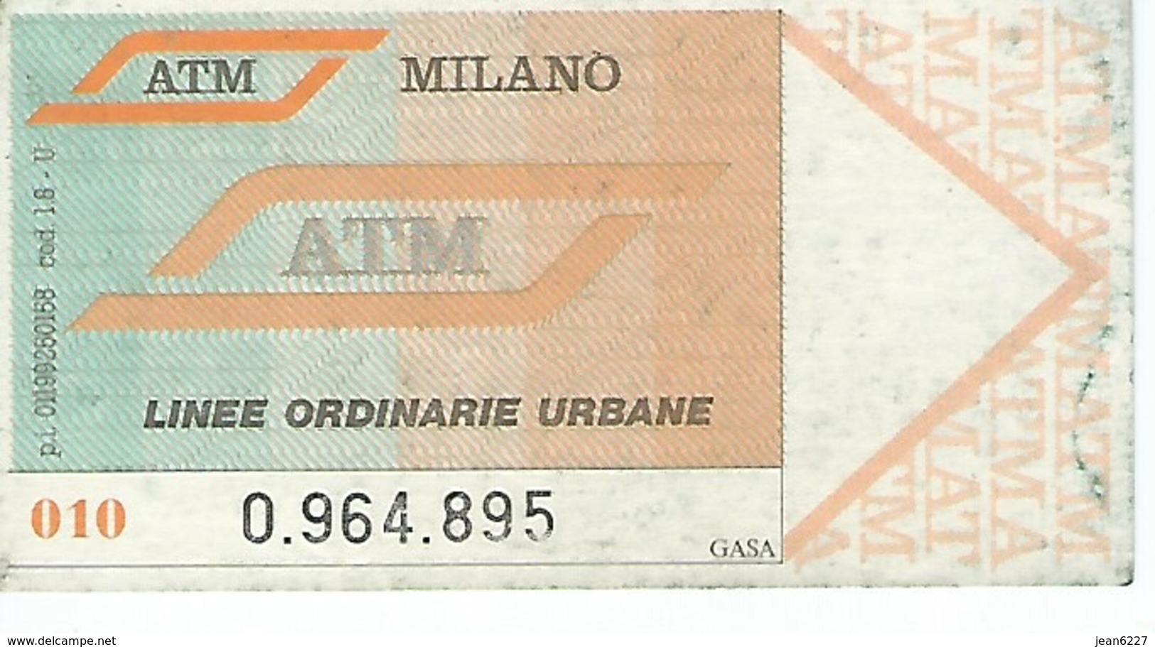 Ticket D'Autobus ATM Milano (Italie) - Andere & Zonder Classificatie