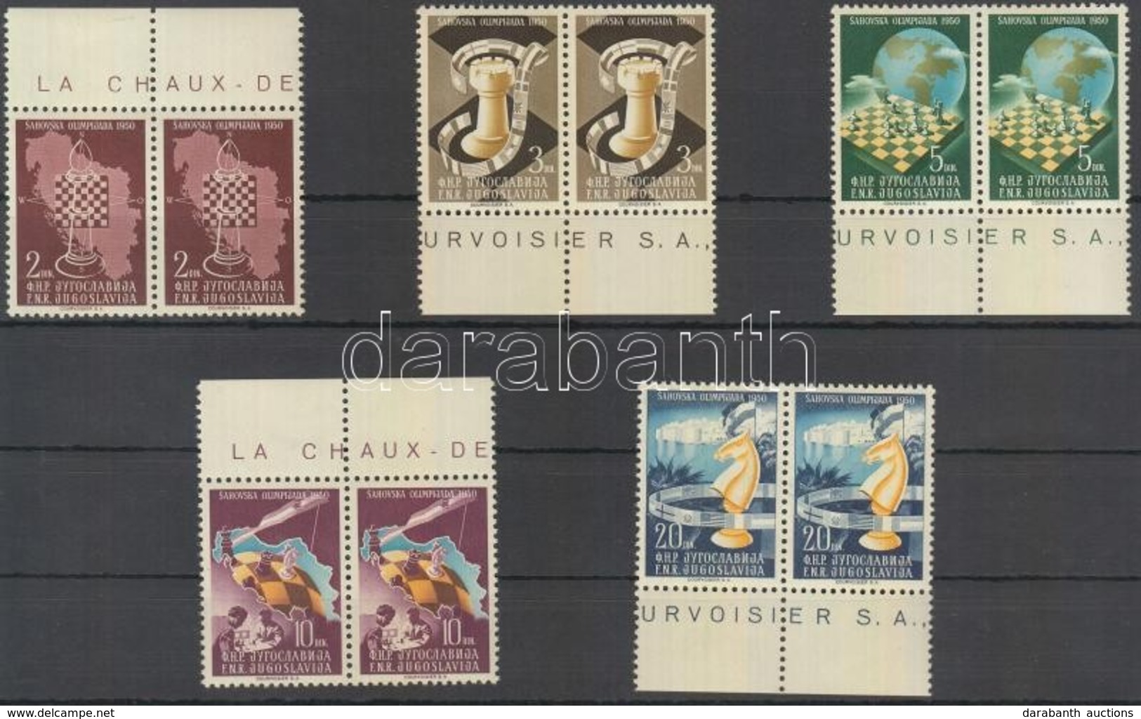 ** 1950 Sakkolimpia 2 Sor ívszéli Párokban Mi 616-620 - Sonstige & Ohne Zuordnung