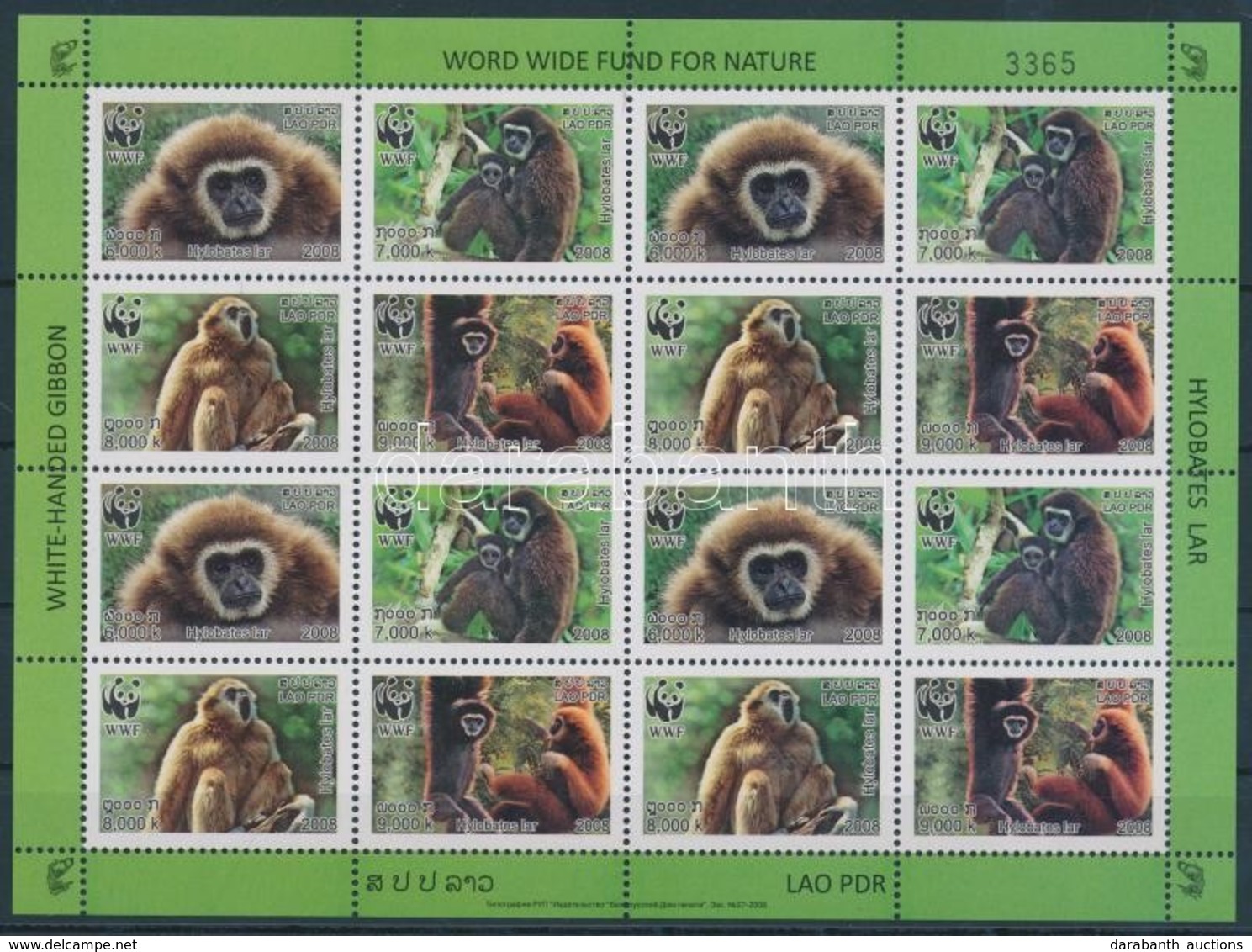 ** 2008 WWF: Gibbon Teljes ív Mi 2062-2065 A - Sonstige & Ohne Zuordnung