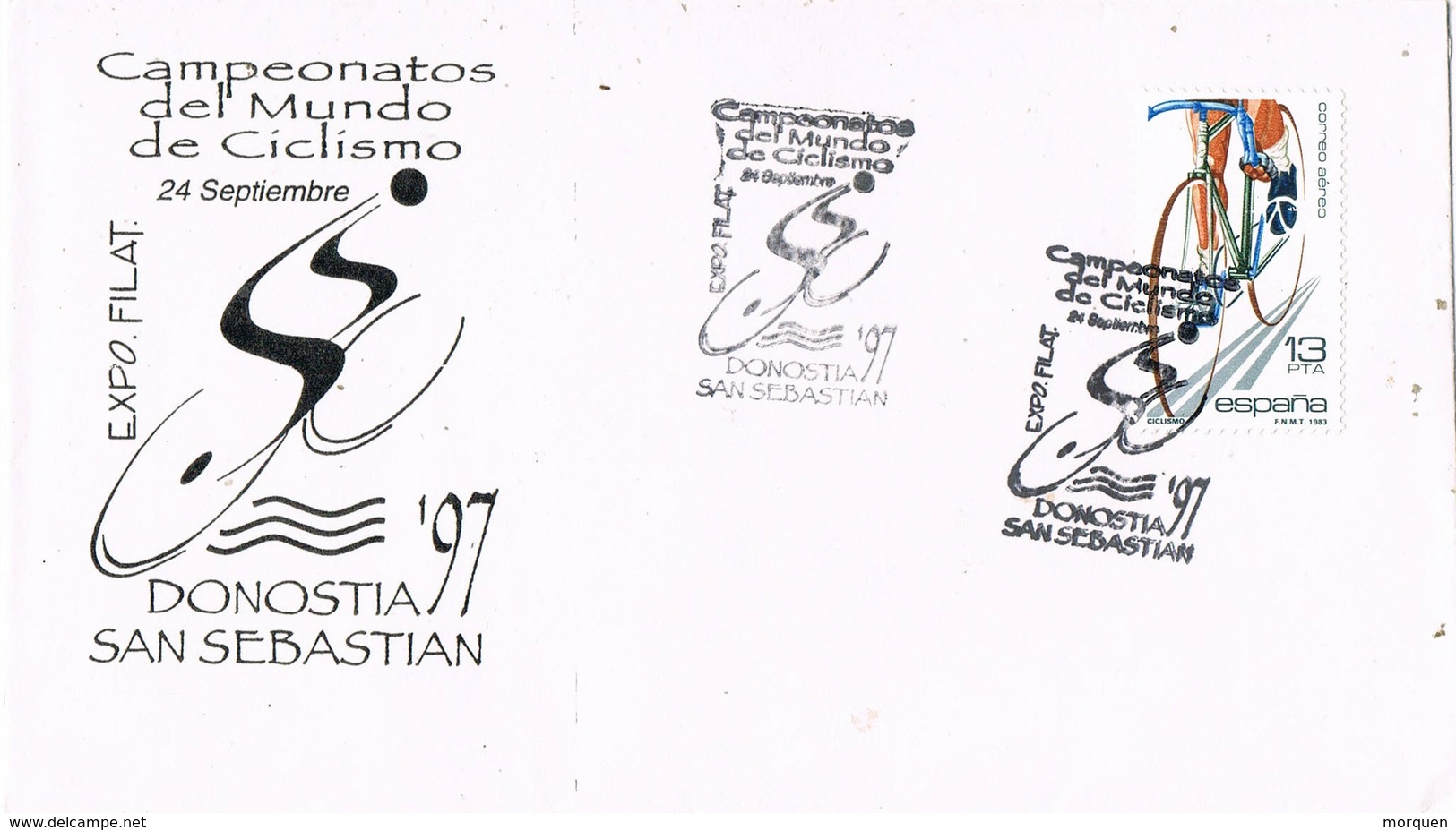 33536. Carta SAN SEBASTIAN 1997, Exposicion Campenato Mundo Ciclismo. DONOSTIA 97 - Cartas & Documentos