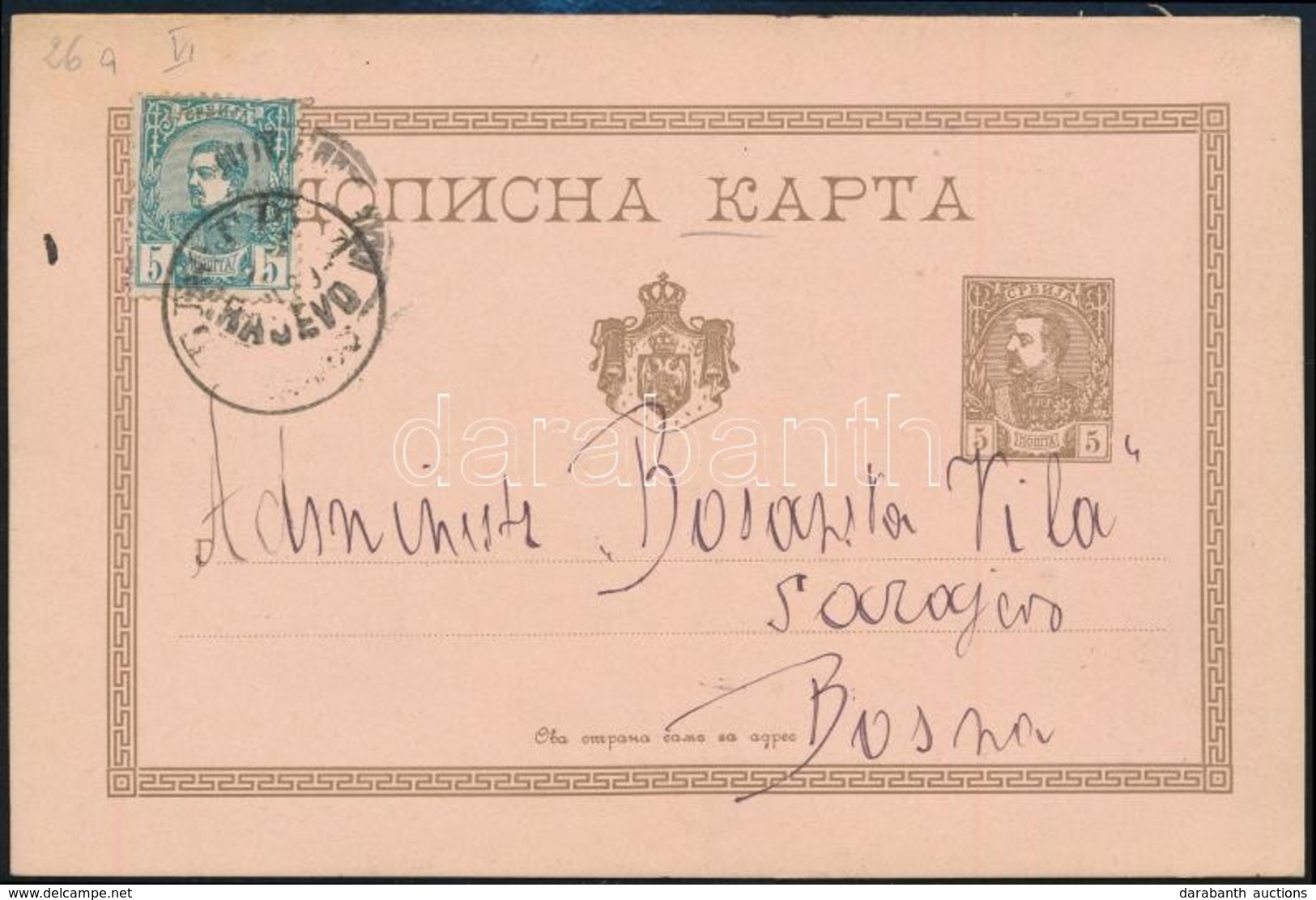 1889 Díjkiegészített Díjjegyes Levelezőlap Sarajevoba / PS-card With Additional Franking To Sarajevo - Sonstige & Ohne Zuordnung