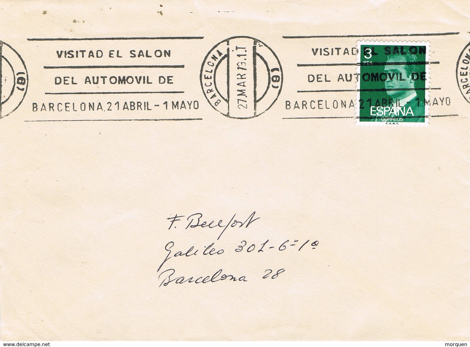 33539. Carta BARCELONA 1979. Rodillo Especial SALON AUTOMOVIL - Cartas & Documentos