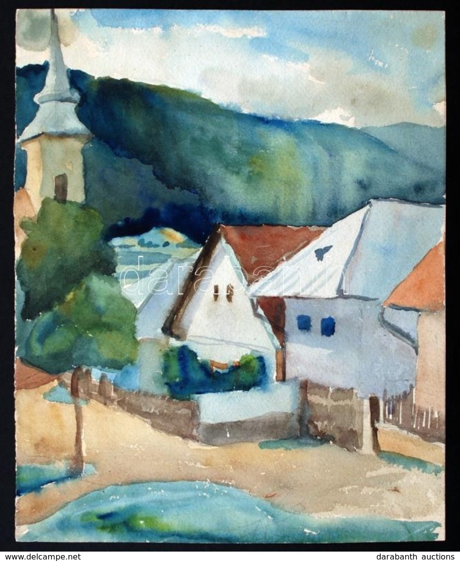 Ádámffy László (1902-?): Székely Falu. Akvarell, Papír, Jelzés Nélkül, 30×24 Cm - Sonstige & Ohne Zuordnung