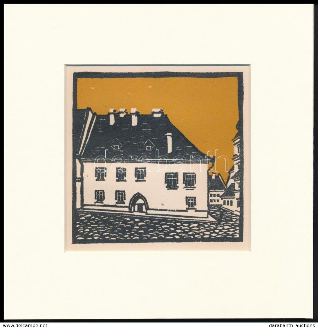 Kós Károly (1883-1977): Ház, Színes Linómetszet, Papír, Jelzés Nélkül, Paszpartuban, 11×11 Cm - Sonstige & Ohne Zuordnung