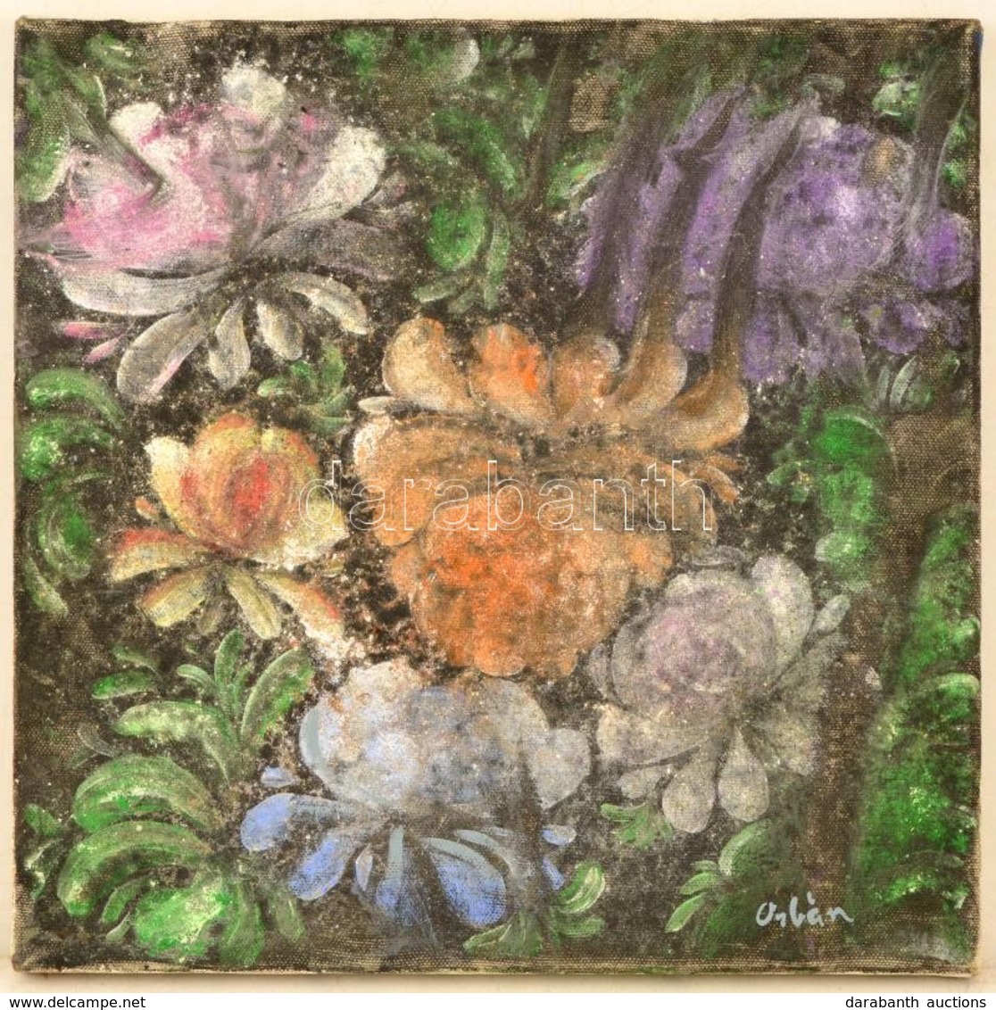 Orbán Jelzéssel: Virágszirmok. Olaj, Vászon, Kopott, 29,5×30 Cm - Sonstige & Ohne Zuordnung