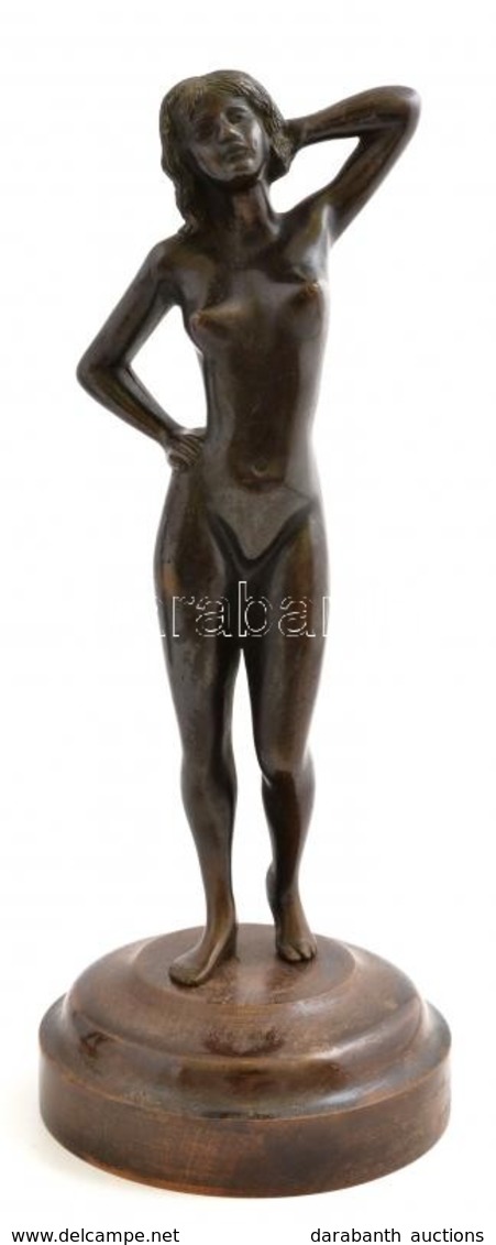 Jelzés Nélkül: Álló Női Akt, Bronz, Fa Talapzaton, M: 27 Cm - Sonstige & Ohne Zuordnung