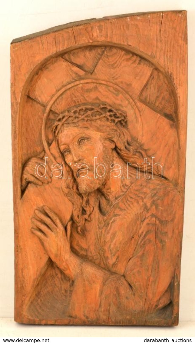 Jelzés Nélkül: Jézus A Kereszttel. Faragott Fa, Falikép, 53×30 - Sonstige & Ohne Zuordnung