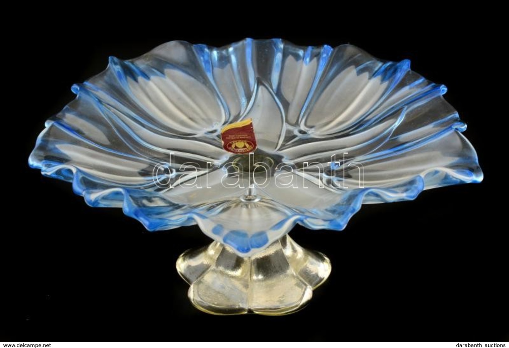 Walther Glass Jelzett Irizáló Talpas üvegtál, Formába öntött, Foltos, Apró Kopásnyomokkal, D: 15 Cm, M:9 Cm - Glass & Crystal