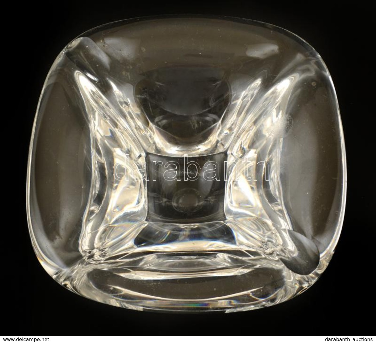 Valsaint Lambert Tálka, Formába öntött, Apró Foltokkal, Jelzett, 13,5×13 Cm - Glass & Crystal