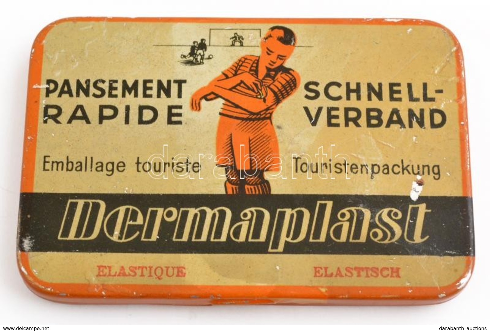 'Dermaplast' Sebtapasz, Régi Fém Doboz, 10×6,5 Cm - Sonstige & Ohne Zuordnung