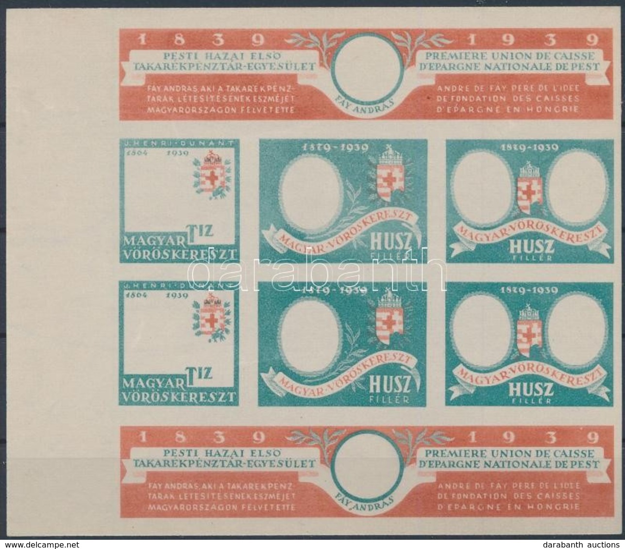 1939 Pesti Hazai Első Takarékpénztár Egyesület Adománygyűjtő Kisív A Vöröskereszt Javára, Fázisnyomat - Ohne Zuordnung